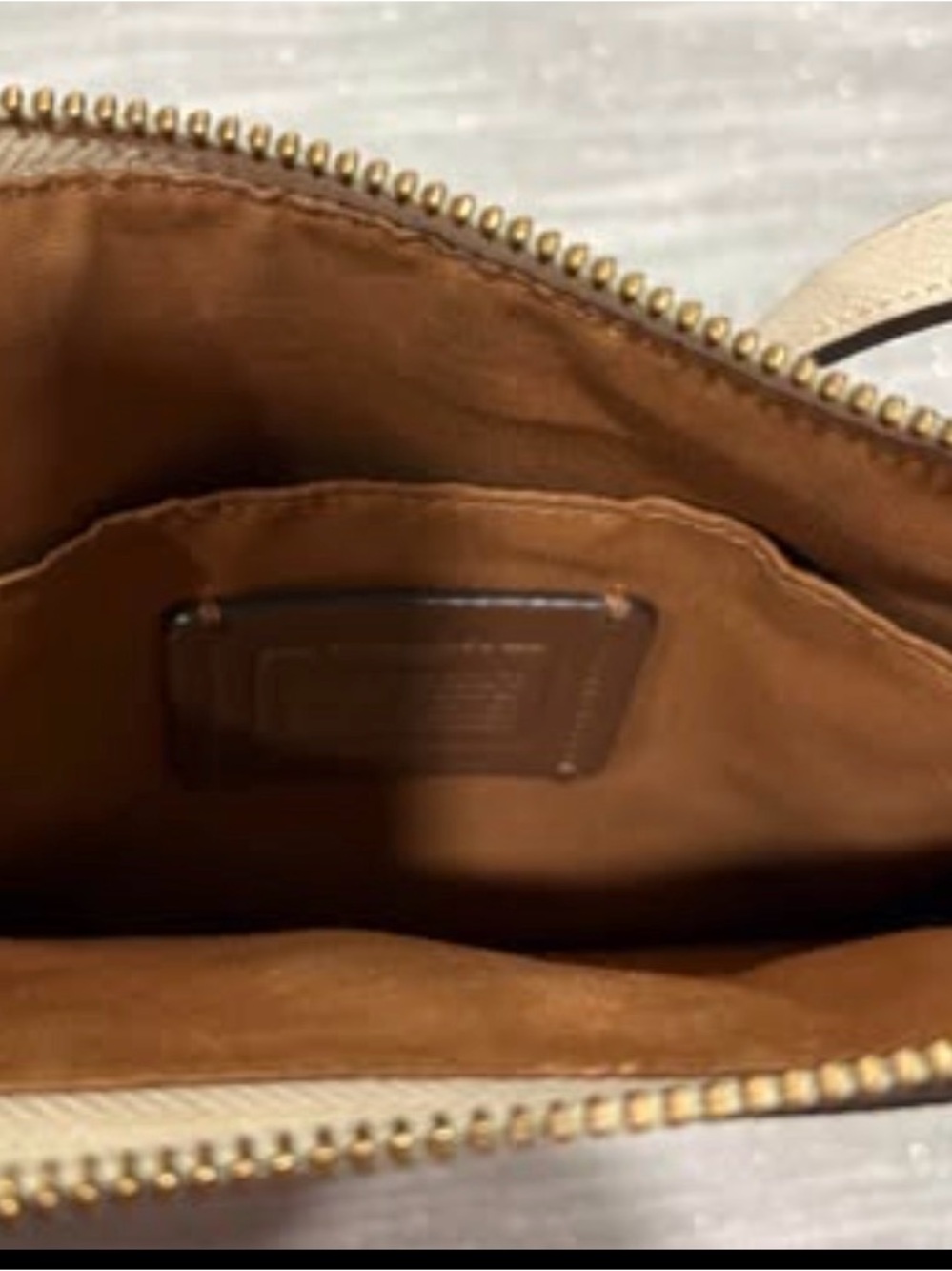 Coach Cream Leather Crossbody with Gold Hardware and Tan Interior